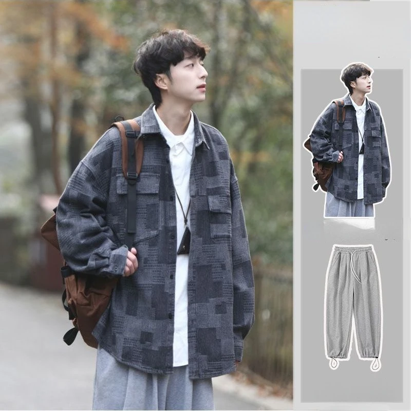 

Men's Two Piece Sets Spring Summer Casual Long Sleeve Shirts Pants Suit 2023 Fashion Solid Color Pattern Outfit Men X103