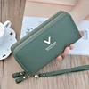 Women Double Zipper Long Wallet Large Capacity Lady Coin Purse Cell Phone Bag Credit Cards Holder Money Clutch Solid PU Leather 6