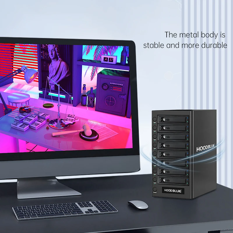 HOODBLUE DS8032 8베이 타입 C 10Gbps HDD 도킹 스테이션 SATA-USB 3.2 디스크 어레이 외장 HD 케이스 2.5/3.5인치 SSD 인클로저