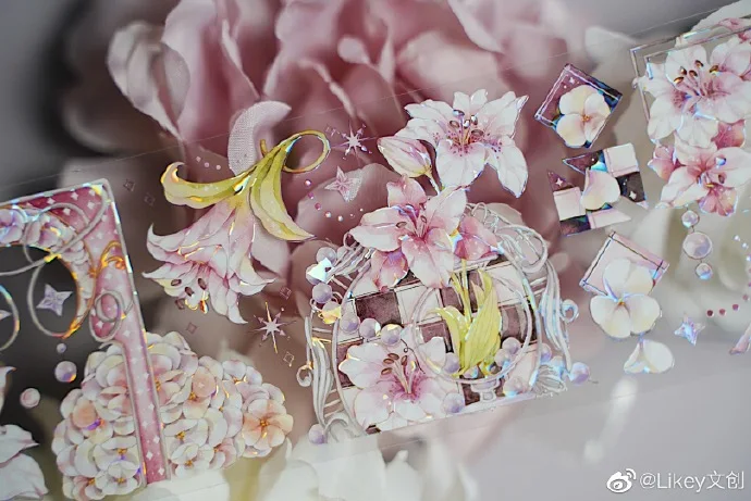 

Sweet Honey Pink Lily Flower Transparent Masking PET Tape 8.8