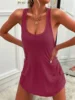 Summer environment women's solid color U-neck sleeveless herringbone suspender vest dress casual versatile short skirt 1