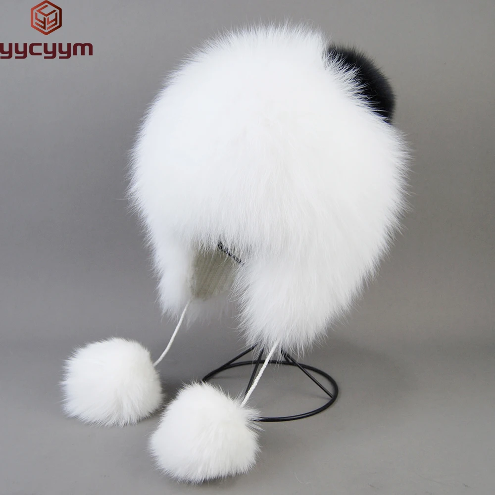 

Hot SaleTop Natural Fox Fur Ear Cap Genuine Fox Fur Bomber Hat Women Winter Luxury Real Fox Fur Hat Knitted Natural Fox Fur Hat