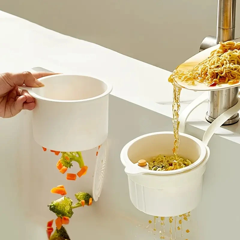 One-Touch Press Drain Basket Removable Sink Strainer Kitchen Bathroom Filter Holder For Food Residue Sponge Soap Storage