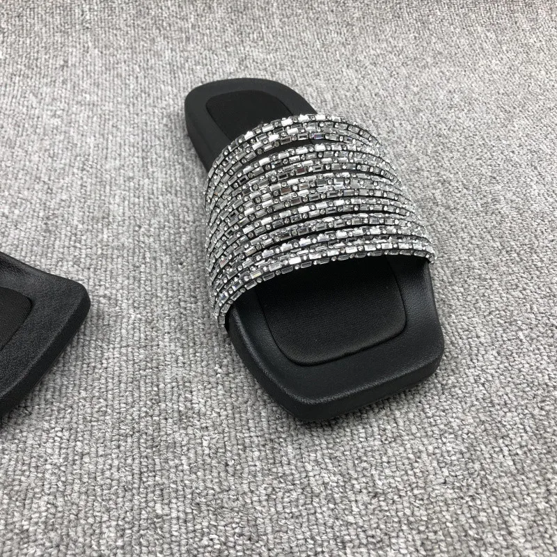 2023 Summer Fashion New Sexy Casual Outerwear Solid Color Crystal Flat Slippers Comfortable Sandals Zapatos Mujer — view 5