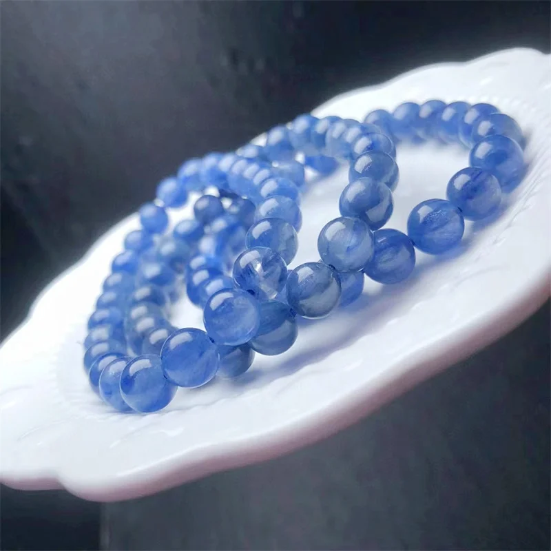 

Natural Kyanite Bracelet Jewelry Round Beads Stretch Women Men Rare Jewelry Fashion Stone Rare