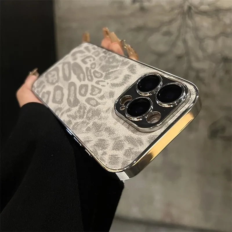 Luxury Leopard Texture Leather Case with Shockproof Lens Protection