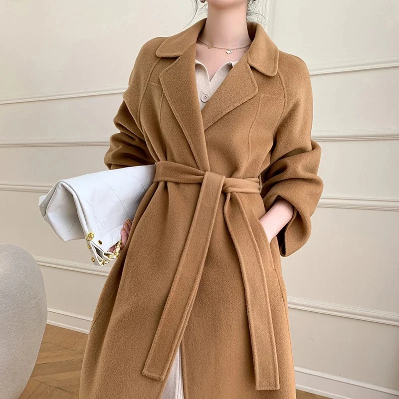 

Женское длинное кашемировое пальто, однотонное удлиненное кашемировое пальто-ветровка, Осень-Зима 100%