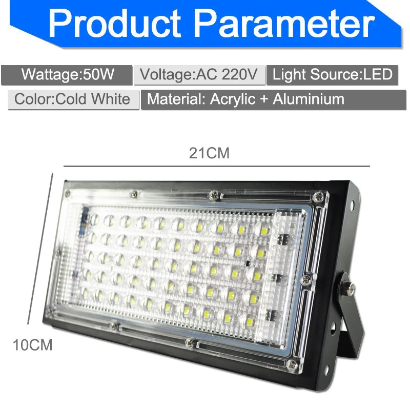 LED 투광 조명, 야외 투광 조명 스포트라이트, IP65 방수, 50W LED 가로등, 조경 조명, 220V, 110V