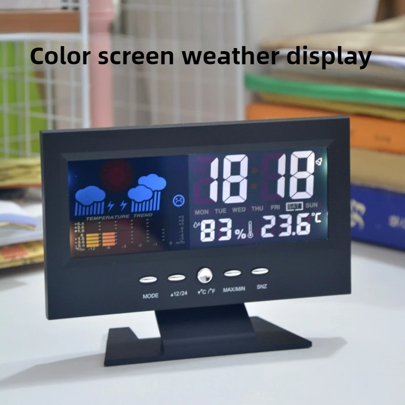 Electronic Alarm Clock Digital Alarm Clock Weather Station Time Temperature Humidity Display Clock with USB Cable Sound Control