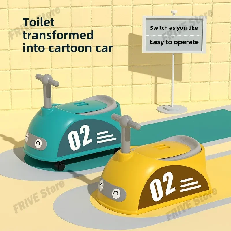 Baby Car Shaped Toilet Portable Non-slip Baby Potty Toddler Training Toilet with Rollers Multifunctional Toilet Children's Gifts 2