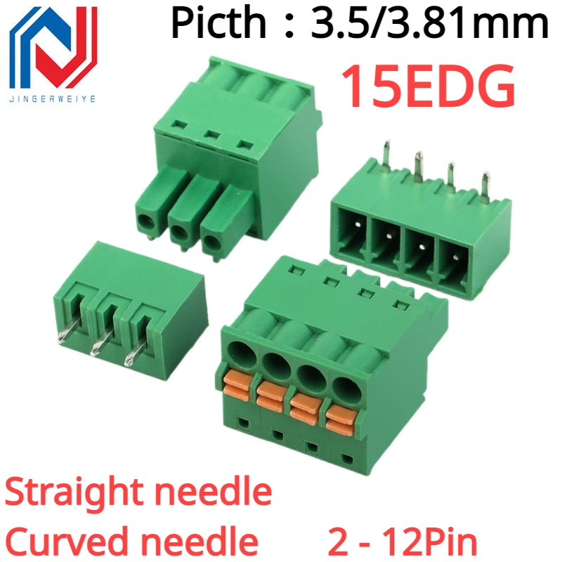 

2Sets 15EDG 3.5mm 3.81 Screw Free Plug-in PCB Terminal Block 15EDGKD 3.5MM 3.81mm Spring Press Type Cable Connector 2P 3P 4P-12P