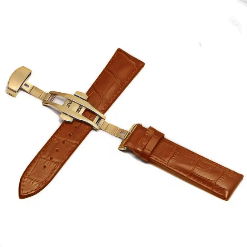 Premium Genuine Leather Watchband with Steel Pin and Butterfly Buckle
