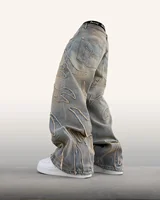 Men's and Women's Jeans Splicing Tattered Striped Overalls Denim Loose Low-rise Wide-leg Pants Retro Hip Hop Harajuku Y2k Baggy 1
