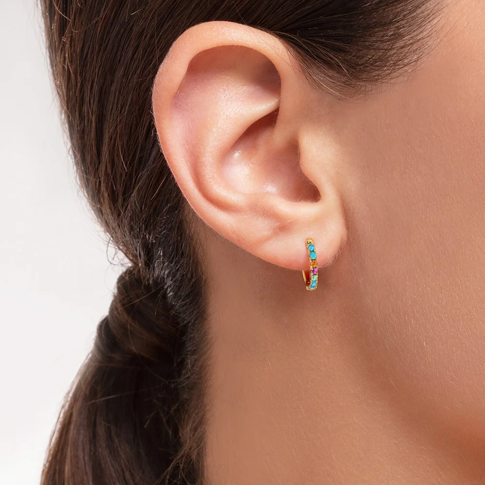 Bunte Stein kreolische vergoldete Creolen Europa feiner Schmuck für Frauen Böhmen Geschenk aus echtem 925er Sterlingsilber – Detail 5