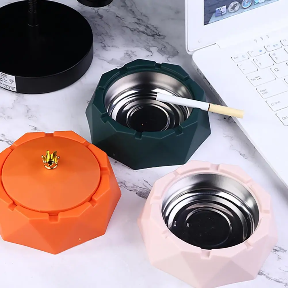 Artistic Decoration Ashtray Modern Ashtray Nordic Style Geometry with Lid Windproof Stainless Steel for Home for Indoor