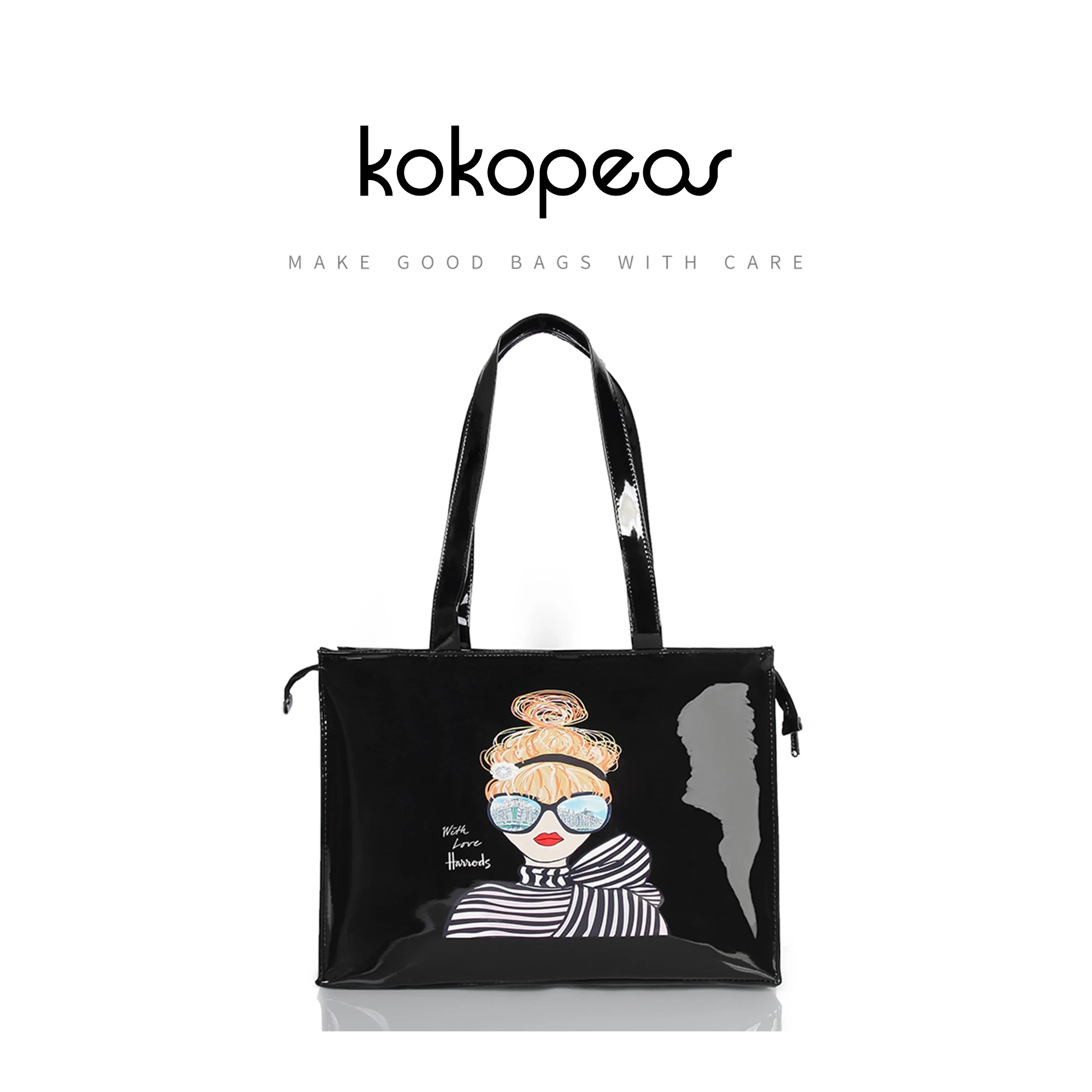 

KOKOPEAS Eco Friendly Flower Tote Shopping Bag Reusable Waterproof PVC Shoulder Bag London Style Handbag Women Shopper Purse