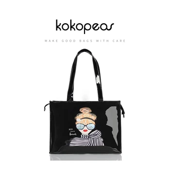 KOKOPEAS 친환경 꽃 토트 쇼핑백, 재사용 가능, 방수 PVC 숄더백, 런던 스타일 핸드백, 여성용 쇼핑 지갑