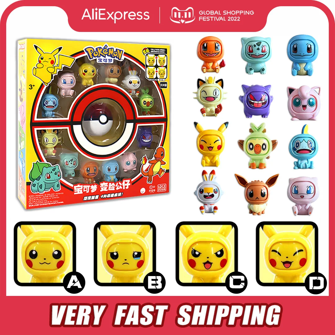 Genuine Pokemon Figures Pikachu Face Change Toys Pokemon Anime Action Figure Charmander Bulbasaur Pokeball Figuras