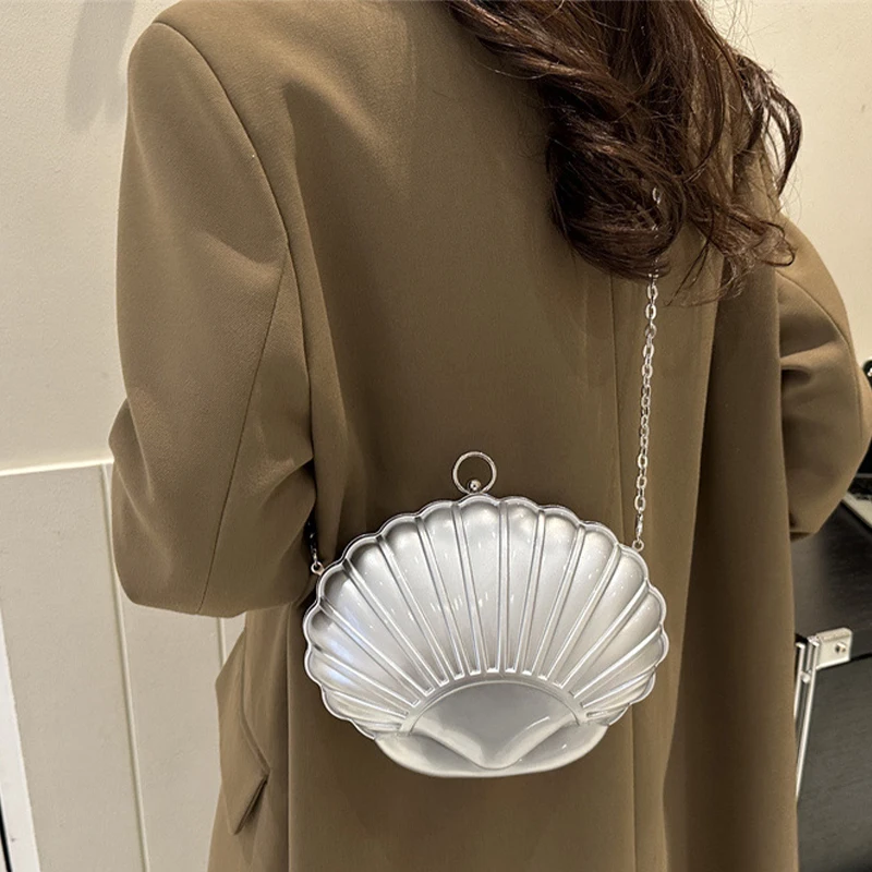 Solid Color Acrylic Seashell Clutch Handbag Creative Women Conch Evening Purse Crossbody Shoulder Messenger Bags Party Wallets