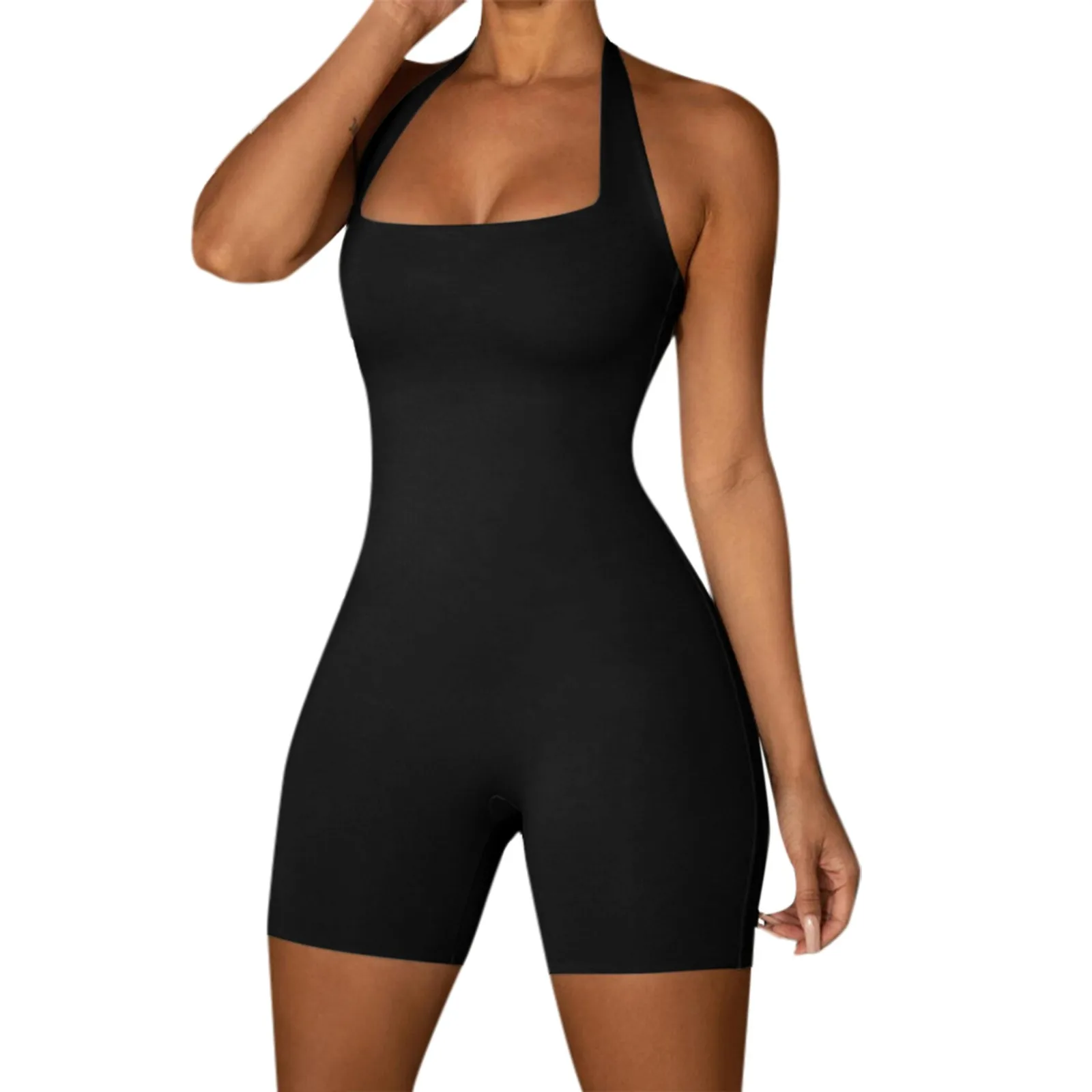 

Fashion Halter Bodycon Jumpsuits Streetwear Sexy Backless Rompers Solid Color Outfits Skinny Overalls