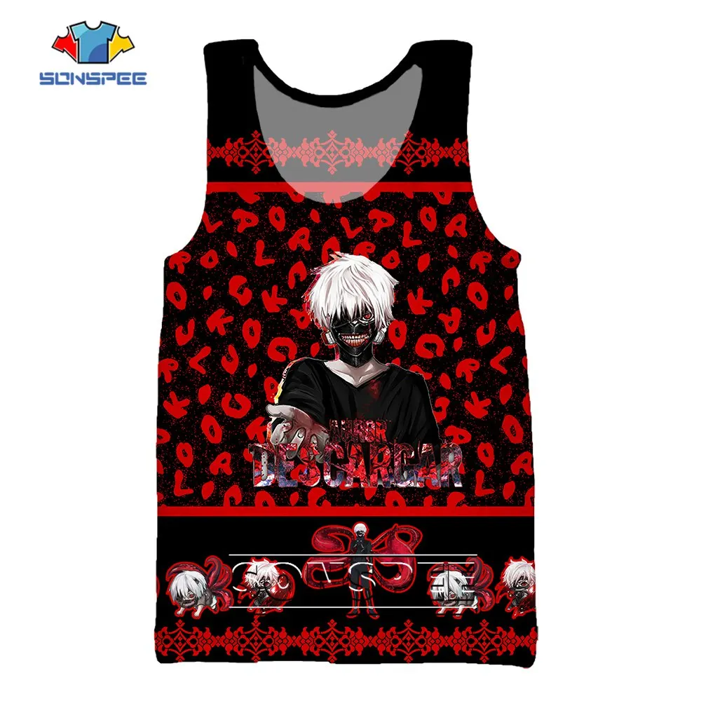 

SONSPEE Tokyo Ghoul 3D Print Tank Top Summer Sleeveless Manga Graphic Garment Cool Kaneki Ken Cartoon Harajuku Undershirt