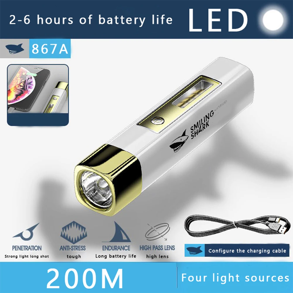 사이드 라이트와 강력한 LED 손전등 USB 충전식 토치 울트라 브라이트 램프 미니 휴대용 랜턴 비상 야외
