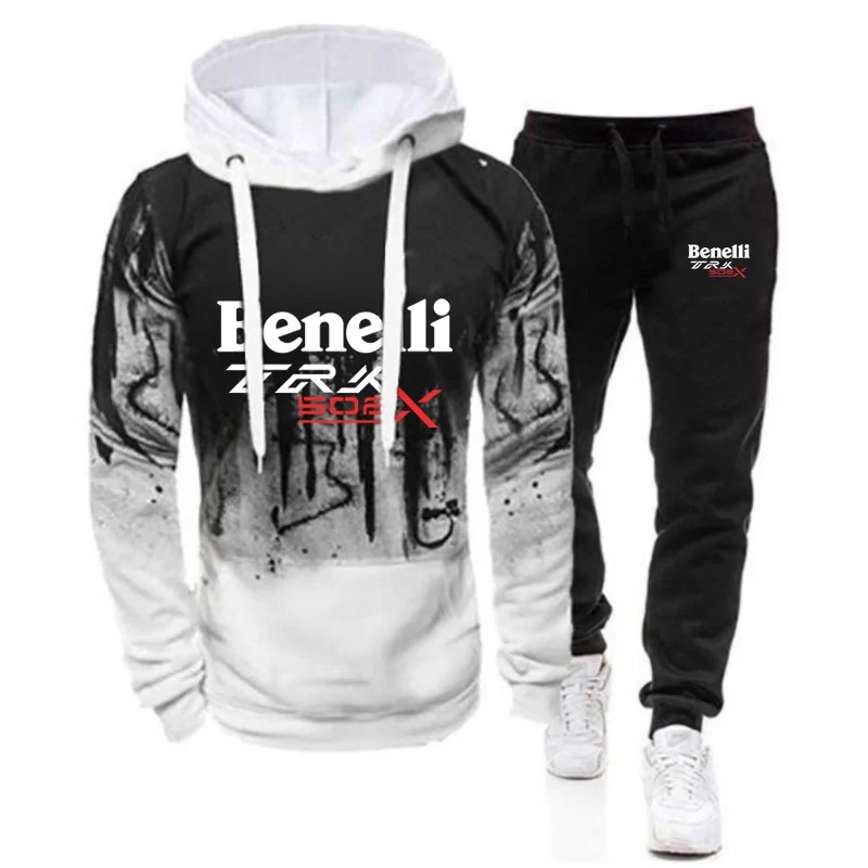 Benelli TRK 502X 2023 Men's New Spring and Autumn style Gradient Color Fashion Hooded Comfortable Trousers Sports Suit Clothe