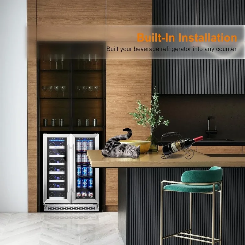 Phiestina Wine Beverage Refrigerator,24’’ Wine Cooler- 20 Bottles&78 Cans,Built-in/Freestanding Dual Zone Wine Fridge Glass Door 4