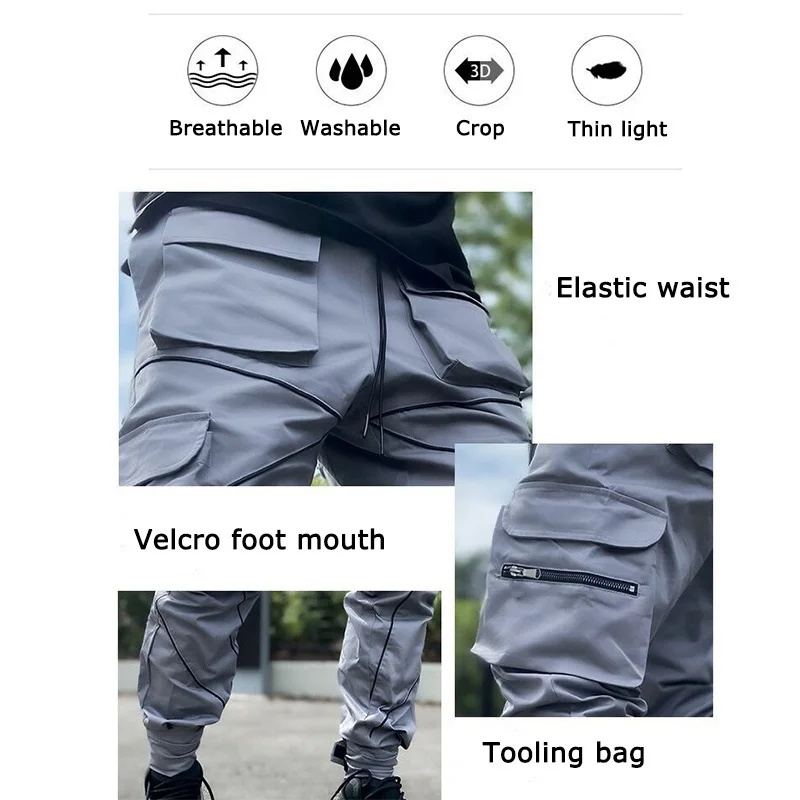 cargo jeans Autumn Men Pants Multi-pockets Harem Overalls Reflective Stripe Cargo Pants All-Match Casual Fashion Sports Male Trousers tactical cargo pants