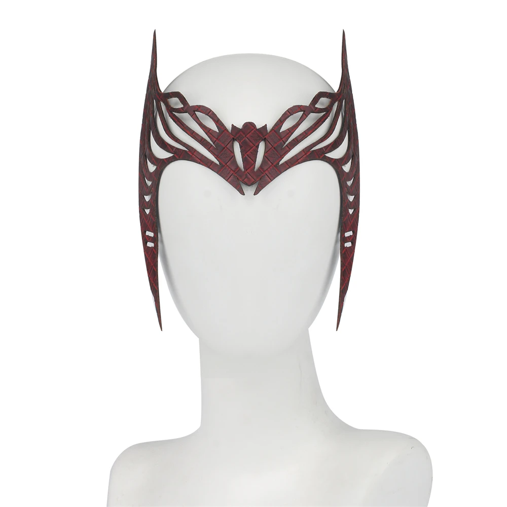 Movie Wanda Vision Scarlet Cosplay Witch Headwear Soft PU Leather Made Scarlet Topknot Cosplay Props