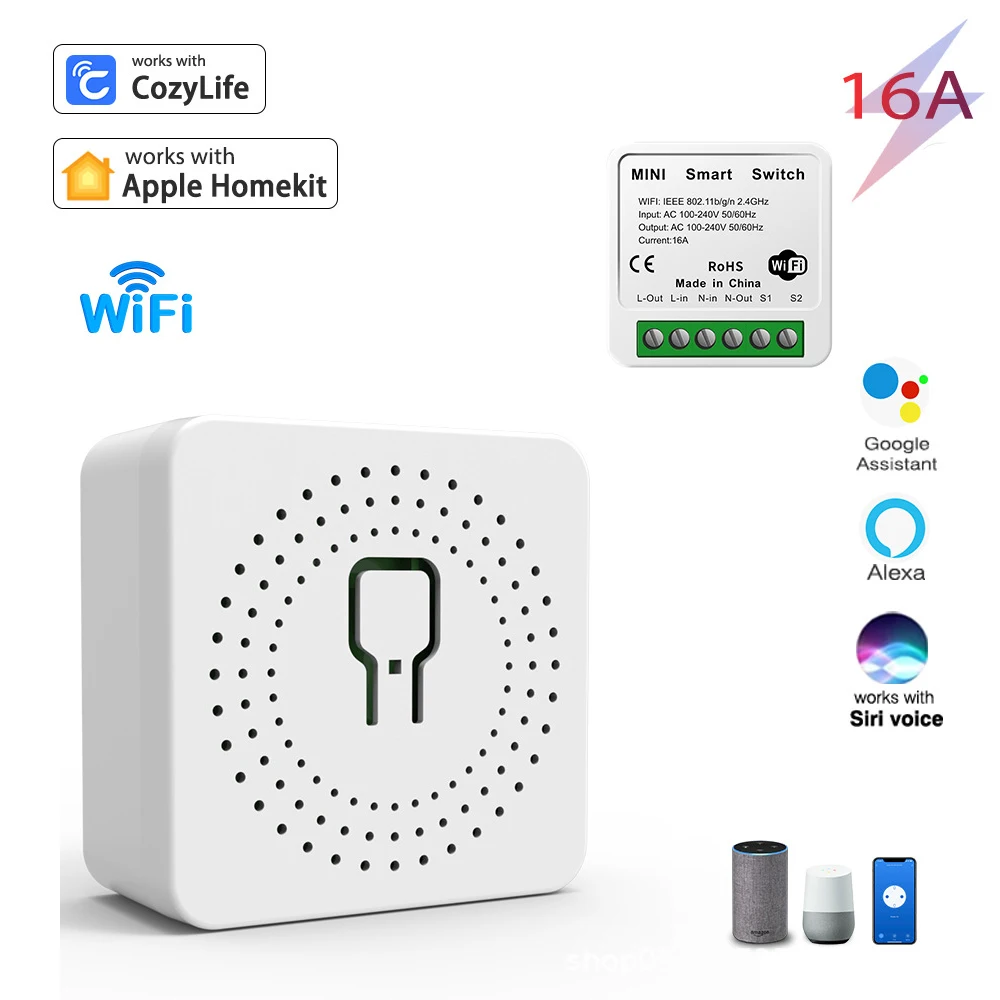 

Ai Tuya Wifi Switch Smart 16A Mini Light Turn On/Off 2 Way Wireless Voice App Control Home with Smart Life Alexa Alice Google