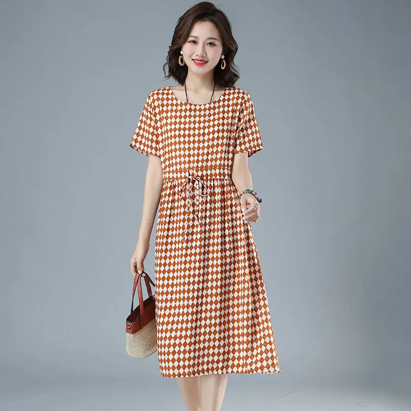 

Женское свободное платье в клетку, винтажное платье для отдыха и досуга, Новинка лета 2024