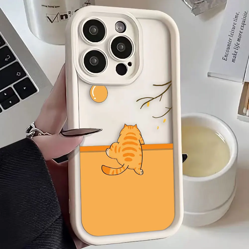 Whimsical Orange Black Cat Design Phone Case Cover