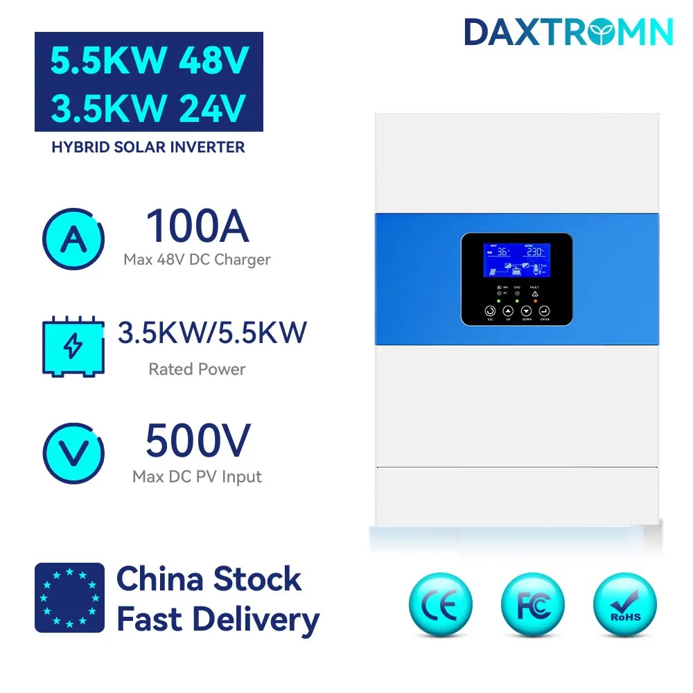 DAXTROMN 3.5KW 5.5KW Solar Inverter Pure Sine Wave Hybrid Inverter 24V 48V 100A MPPT Solar Charger 500VDC solar Hybrid Inverter