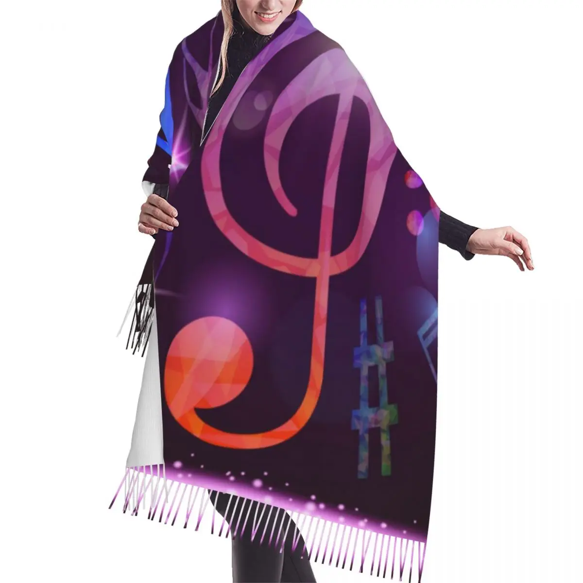 

Winter Tassel Scarf Colorful Music Note Purple Print Women Cashmere Scarves Neck Head Warm Pashmina Lady Shawl Wrap Bandana