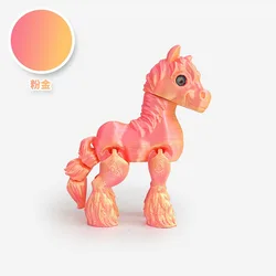 3D Printed Multi - Joint Movable Horse Figurine - Cute Stress Relief Toy and Home Decor Gift (Pink gold)
