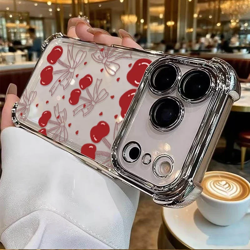 Elegant Bow Cherry Lichee Plating Phone Case Cover