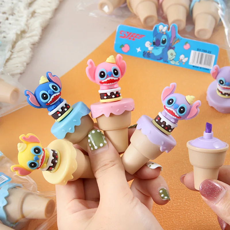 4pcs Disney Stitch Bagged Mini Highlighter Ice Cream Lilo & Stitch Cartoon Diy Handbook Pen Student Stationery Gift