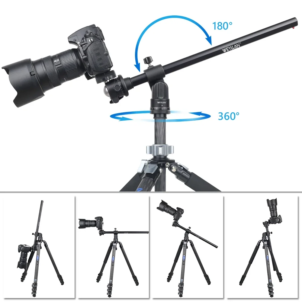 WEYLLAN EH5 Horizontal Center Column Tripod Boom Cross Extension Arm Camera Mount Rotatable MultiAngle Rod for Overhead Shooting