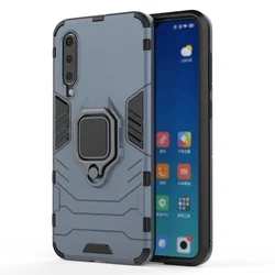 Hybrid Shockproof Case with Magnetic Car Holder and Kickstand - Soft Bumper Cover for Mi 9 Lite (Dark Blue)