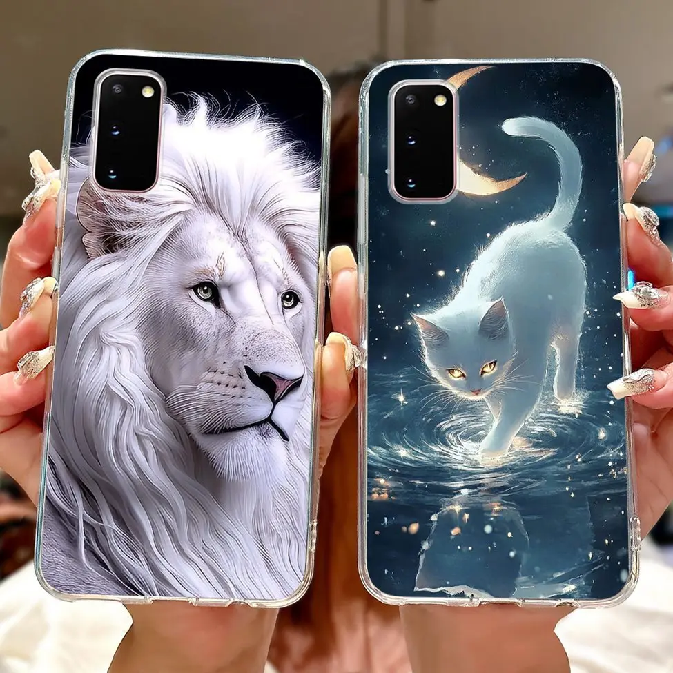 Clear Cute Cat and Fashion Flower Painted Phone Case Cover