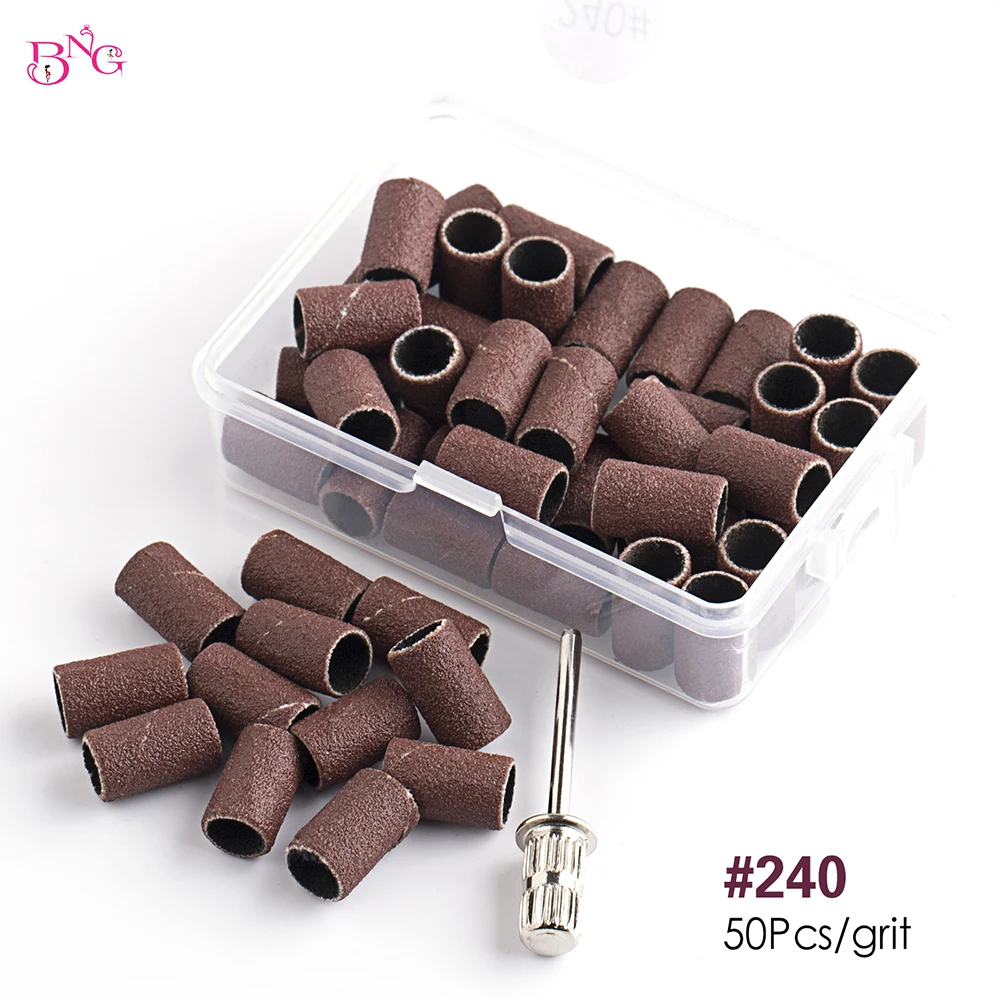 맨드릴 비트가있는 BNG 50Pcs 네일 샌딩 밴드 전문 네일 매니큐어 아크릴 손톱 용 네일 드릴 비트에 적합