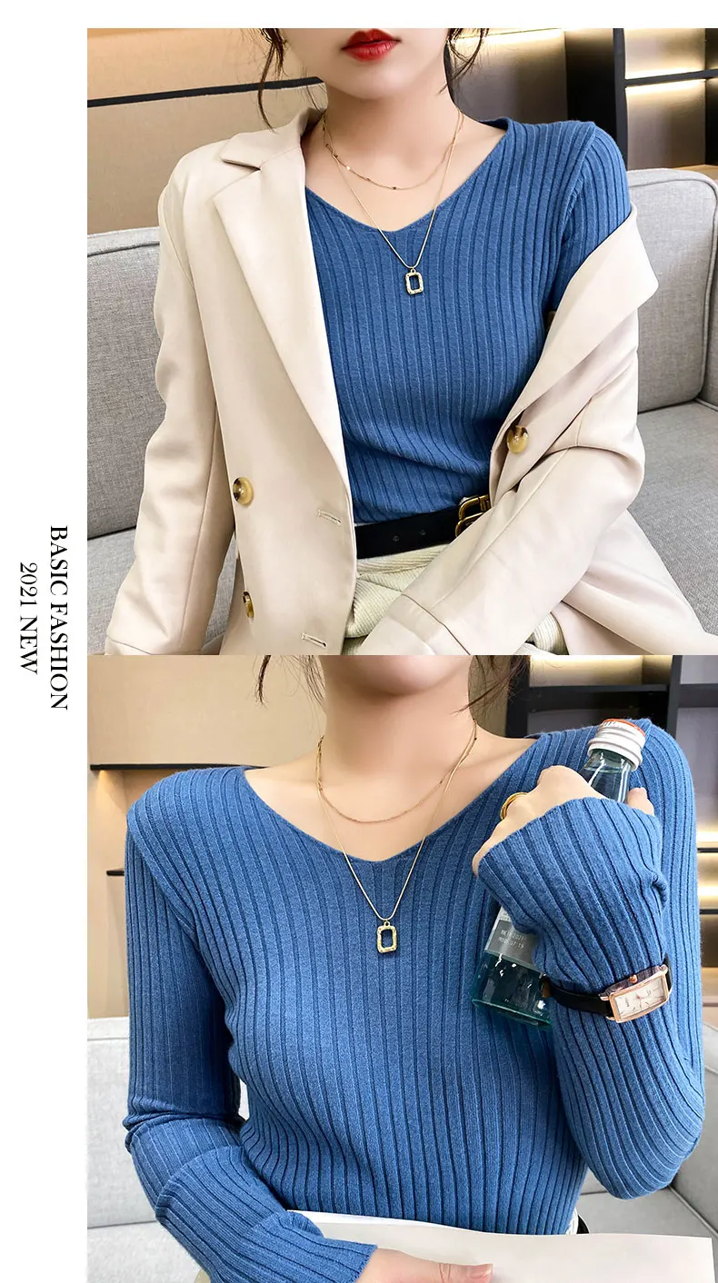 pink sweater 2022 Spring And Autumn New Style Wool Sweater Women's V-Neck Pullover With Solid Color Bottoming Slim Fashion cardigan for women