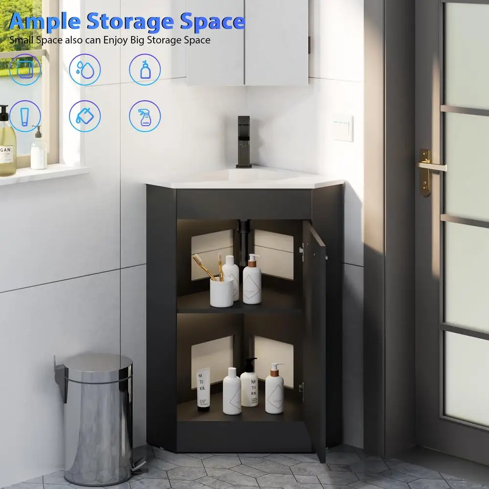 Corner Bathroom Vanity Sink Combo High Space Utilization Durable Construction Soft Closing System Easy to Clean  Included 6