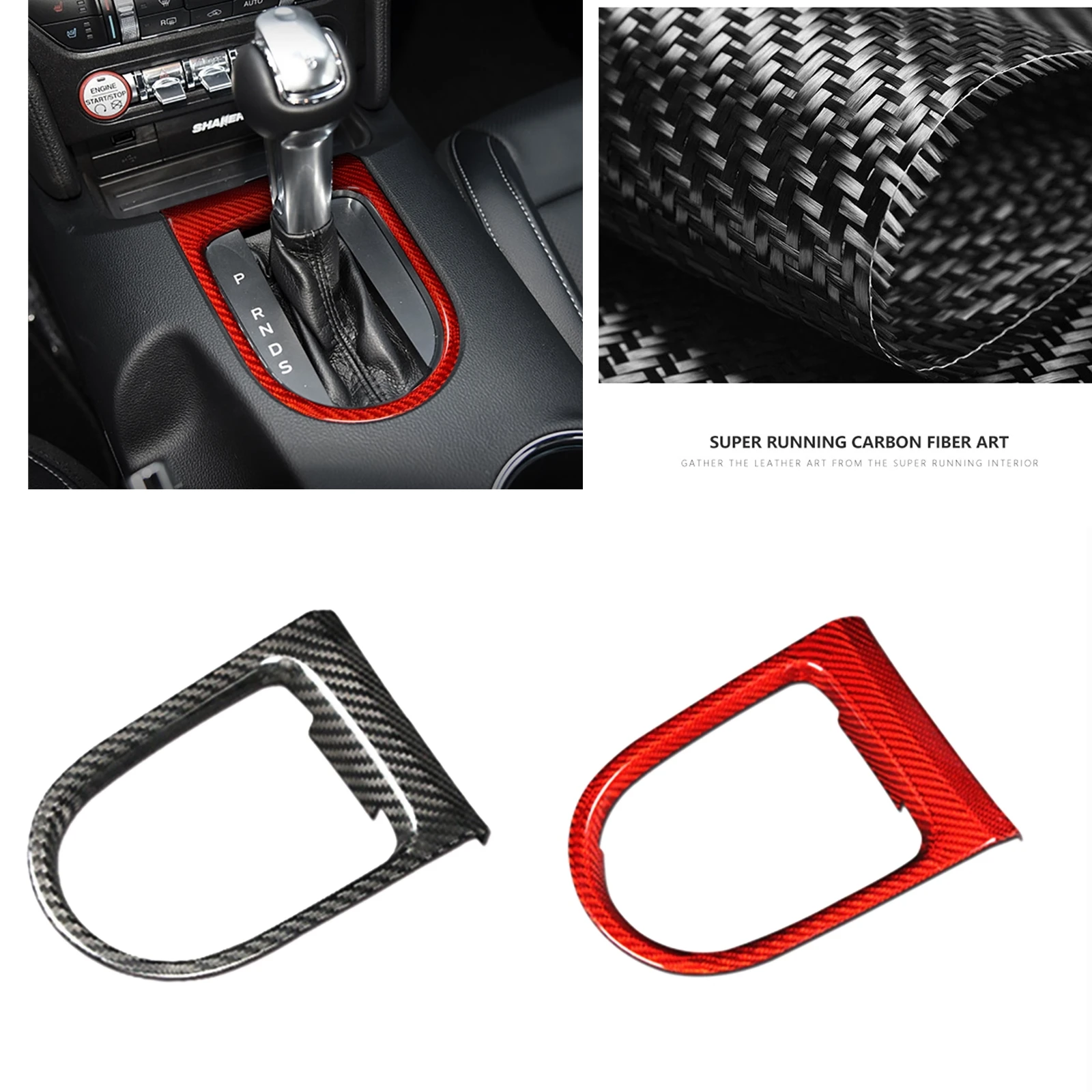 

Carbon Fiber Car Gear Shift Panel Frame Trim Cover For Ford Mustang 2015-2023 Red Center Shifter Console Board Box Sticker Decor