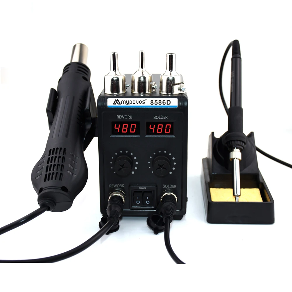 750W 8586D Soldering Station 2 IN 1 Hot Air Gun LCD Dual Digital Display Electric Soldering Iron SMD Welding Rework Station 2