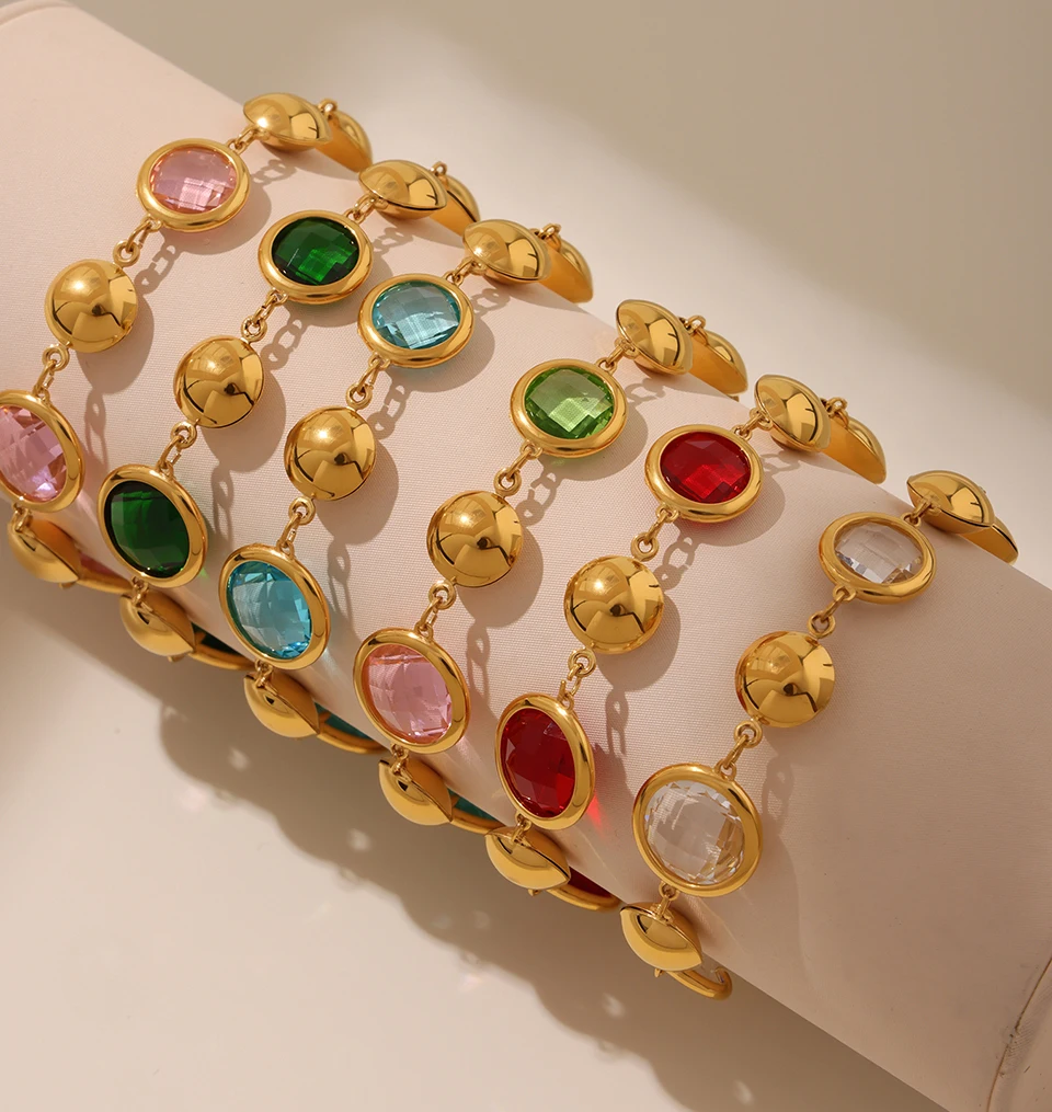 6 Farben facettiertes tschechisches Glaskristall-Halskettenarmband aus Edelstahl, 18 Karat vergoldete Kettenhalsketten, Armbänder für Frauen – Detail 3