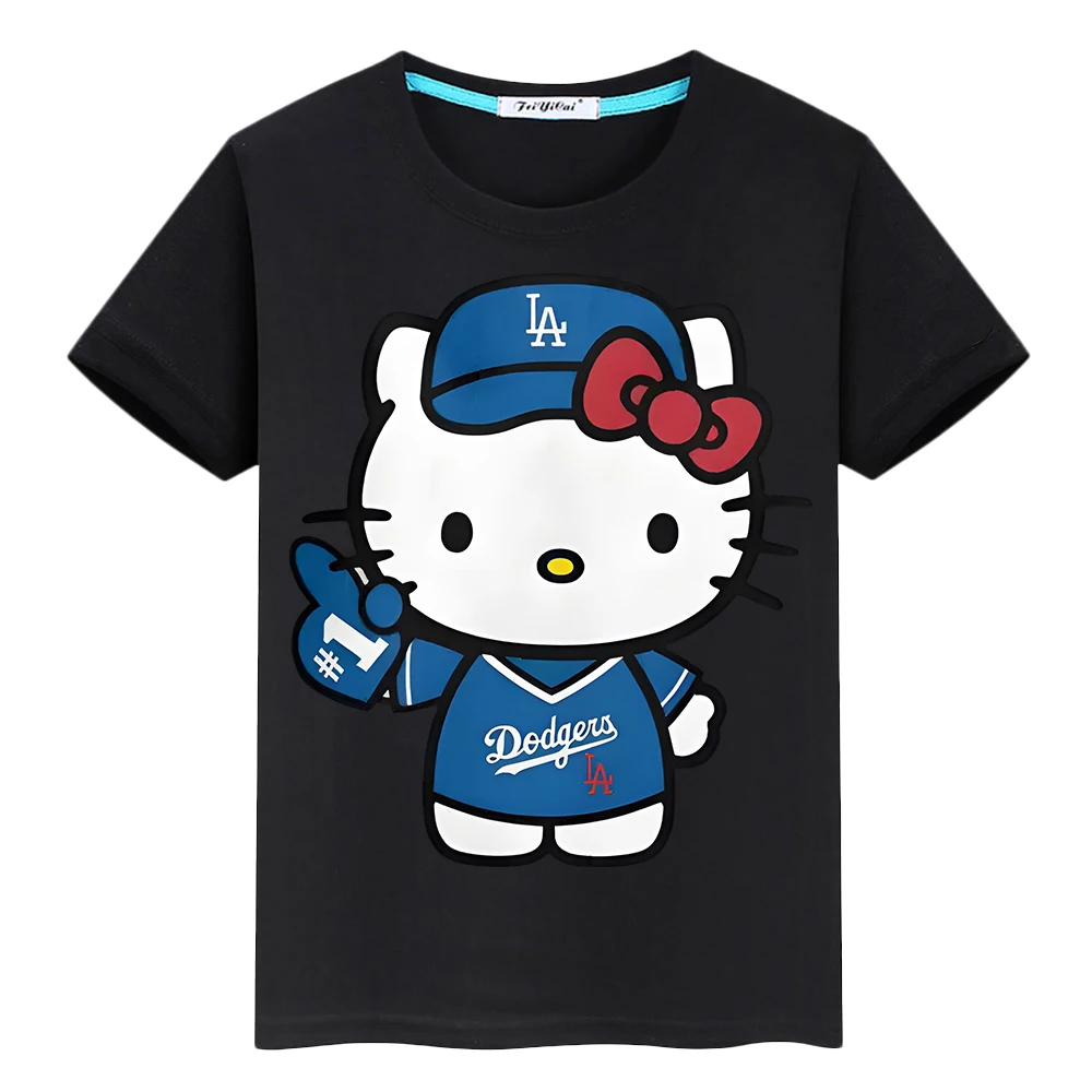 

hello kitty Print 100%Cotton Cute T-shirt Summer Cartoon Tops boys girl clothes Short Anime Tees y2k one piece kids clothes gift