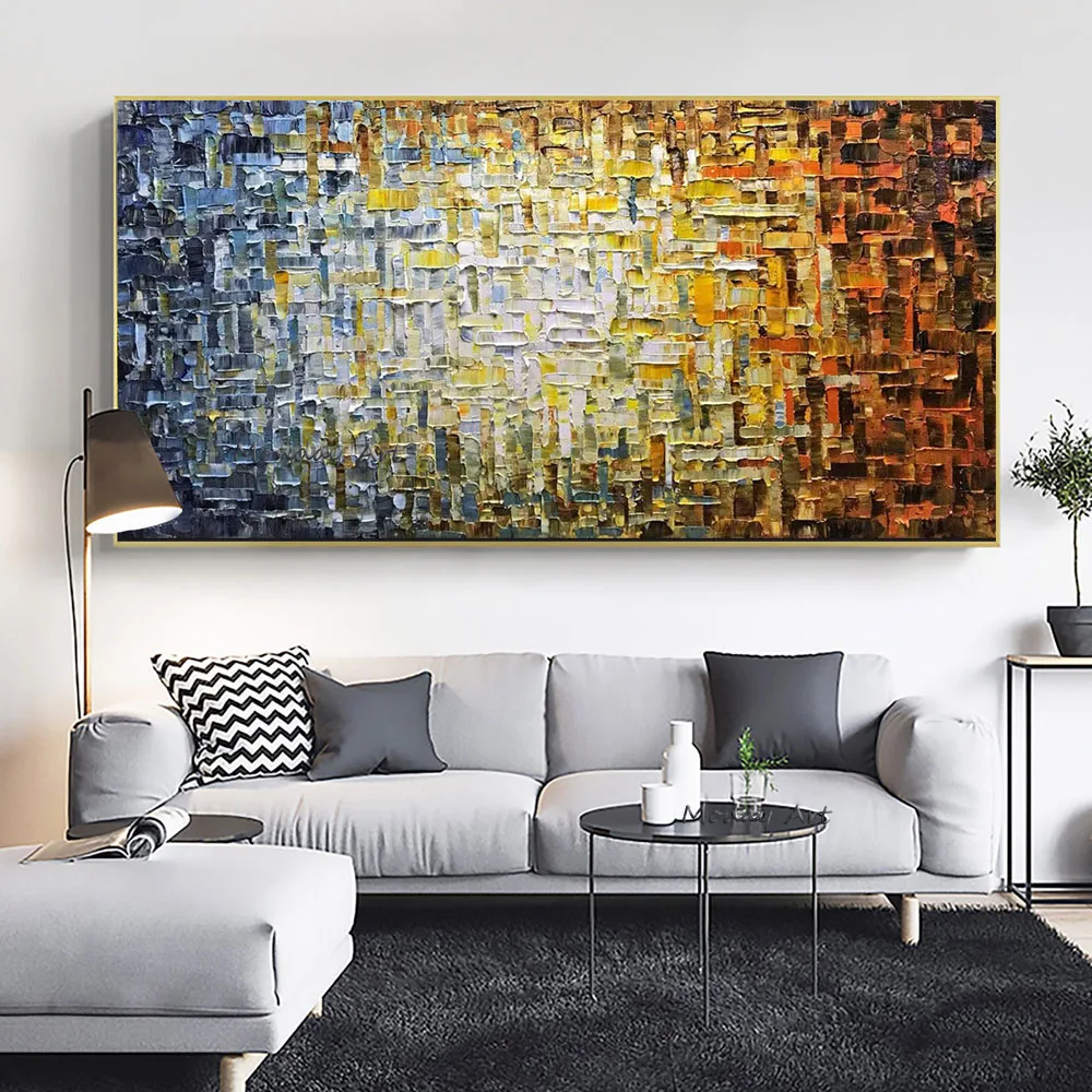 

Large Original Painting on Canvas Wall Art Handmade Textured 3D Abstract Gold Blue Art Paintings Unique Decor For Living Room