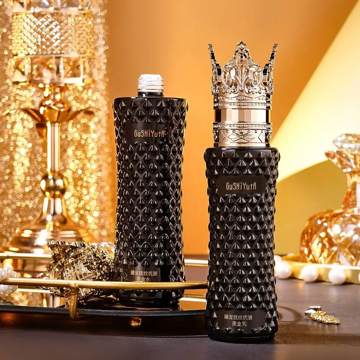 

Роскошный черный золотой лосьон для ухода за кожей лица, Осветляющий укрепляющий антивозрастной лосьон для устранения морщин и лифтинга